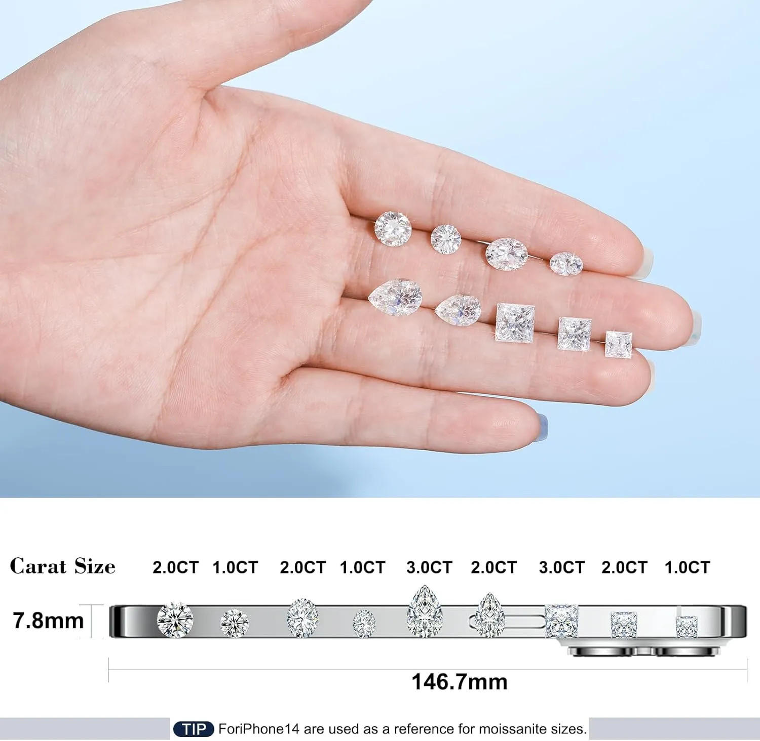 0.3-10 Carats Moissanite Stone Lab Grown Simulated Diamond Loose D Color VVS1 Clarity Round/Oval/Pear/Princess Cut Moissanite Loose Gem Stones with GRA Certificate for Ring Pendant Jewelry Making Gift