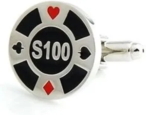 $100 Poker Chip Vegas Casino Gamble Cufflinks