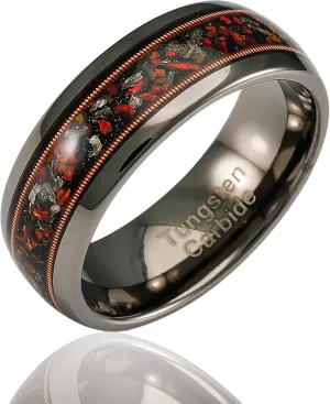 100S JEWELRY Gunmetal Tungsten Rings For Men Guitar Meteorite Opal Inlay Wedding Promise Engagement Band Size 6-16