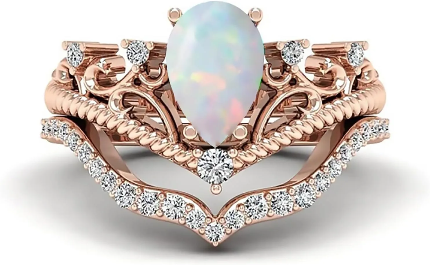 10K 14K 18K Gold Opal Wedding Rings Sets,1 Carat Center Opal Engagement Ring Sets with Moissanites for Her Women Gift for Anniversary Wedding