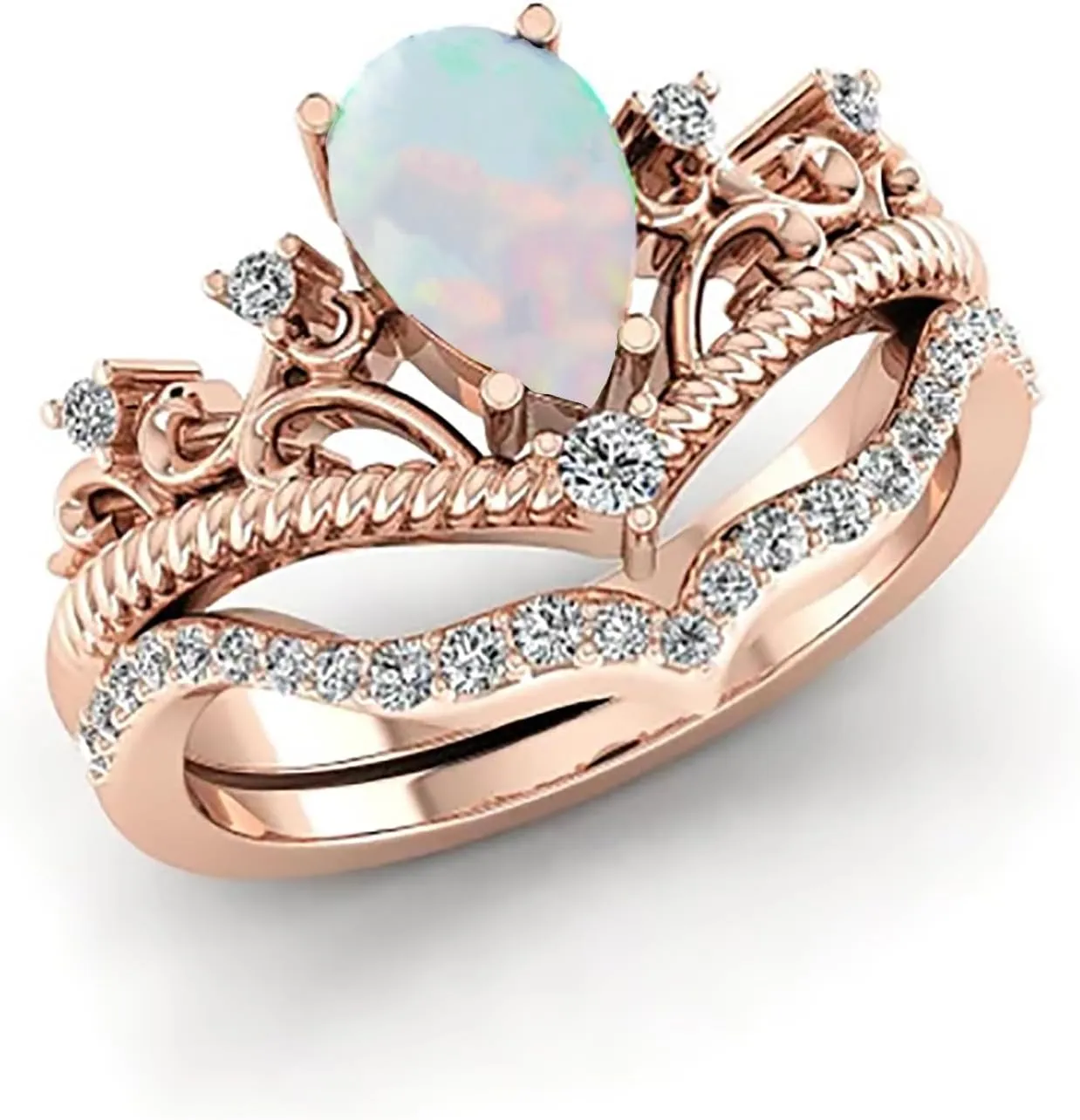 10K 14K 18K Gold Opal Wedding Rings Sets,1 Carat Center Opal Engagement Ring Sets with Moissanites for Her Women Gift for Anniversary Wedding