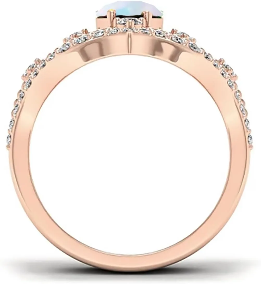 10K 14K 18K Gold Opal Wedding Rings Sets,1 Carat Center Opal Engagement Ring Sets with Moissanites for Her Women Gift for Anniversary Wedding