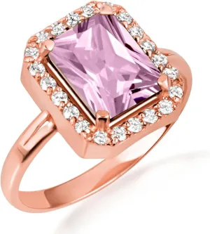 10K Rose Gold Alexandrite Radiant Cut Cubic Zirconia Birthstone Halo Ring - Size 5-1/2