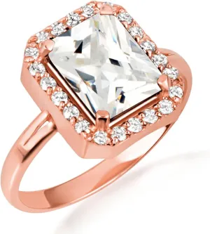 10K Rose Gold Clear Radiant Cut Cubic Zirconia Birthstone Halo Ring - Size 6-1/4
