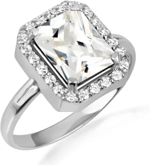 10K White Gold Clear Radiant Cut Cubic Zirconia Birthstone Halo Ring - Size 10-3/4