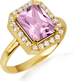 10K Yellow Gold Alexandrite Radiant Cut Cubic Zirconia Birthstone Halo Ring - Size 9-1/2