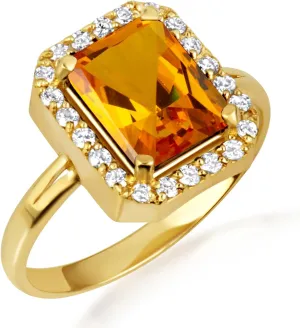 10K Yellow Gold Citrine Radiant Cut Cubic Zirconia Birthstone Halo Ring - Size 6-1/4