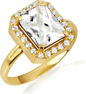 10K Yellow Gold Clear Radiant Cut Cubic Zirconia Birthstone Halo Ring - Size 7