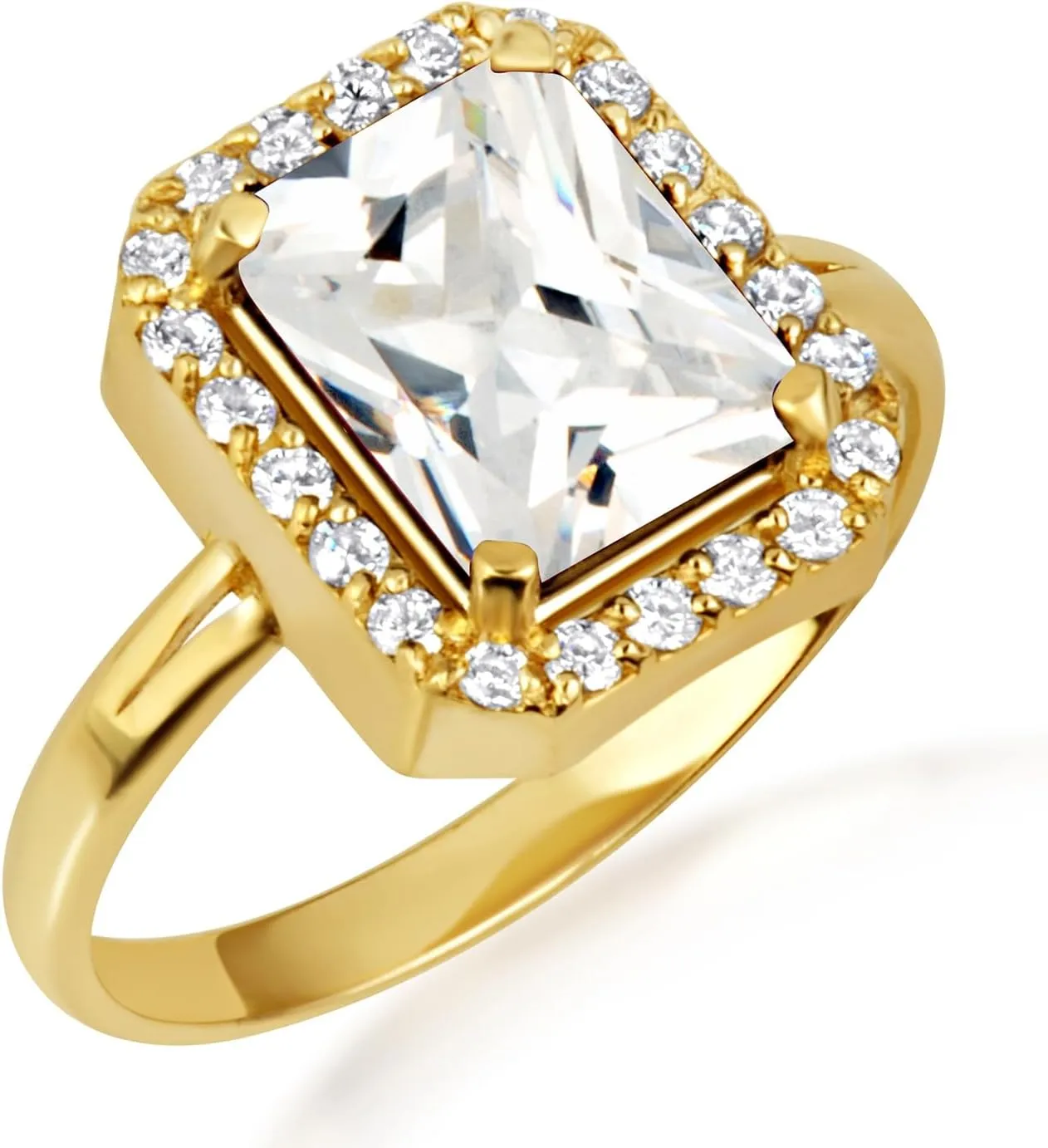 10K Yellow Gold Clear Radiant Cut Cubic Zirconia Birthstone Halo Ring - Size 7