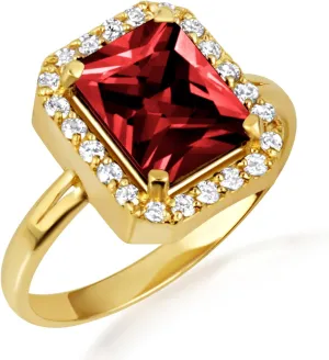 10K Yellow Gold Garnet Radiant Cut Cubic Zirconia Birthstone Halo Ring - Size 4-1/4