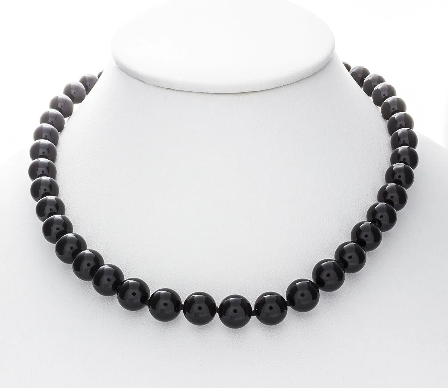 10mm Polished Black Onyx Beaded Necklace for Women | Handcrafted | 925 Sterling Silver Lobster Clasp, Knotted Black Silk Thread, French Wire Finish, Giftable Packaging, Available in 16", 18", 20", 24", 30" Lengths