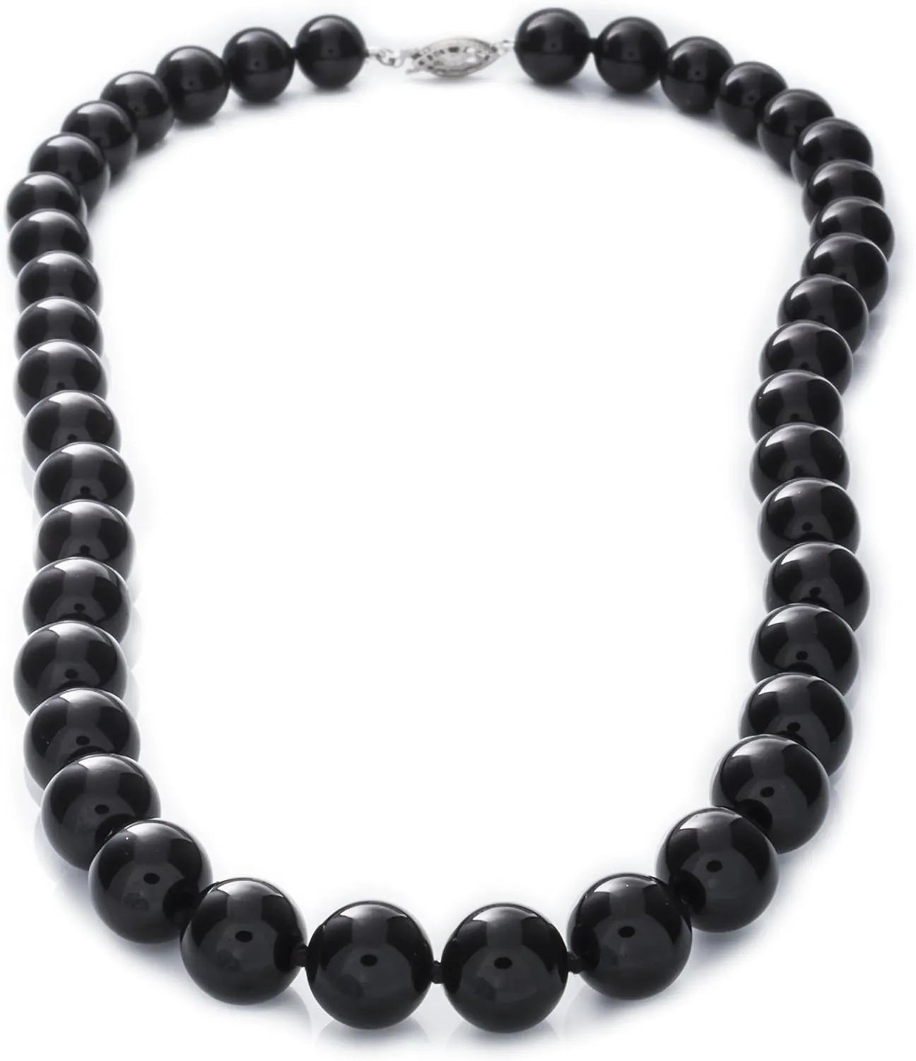 10mm Polished Black Onyx Beaded Necklace for Women | Handcrafted | 925 Sterling Silver Lobster Clasp, Knotted Black Silk Thread, French Wire Finish, Giftable Packaging, Available in 16", 18", 20", 24", 30" Lengths
