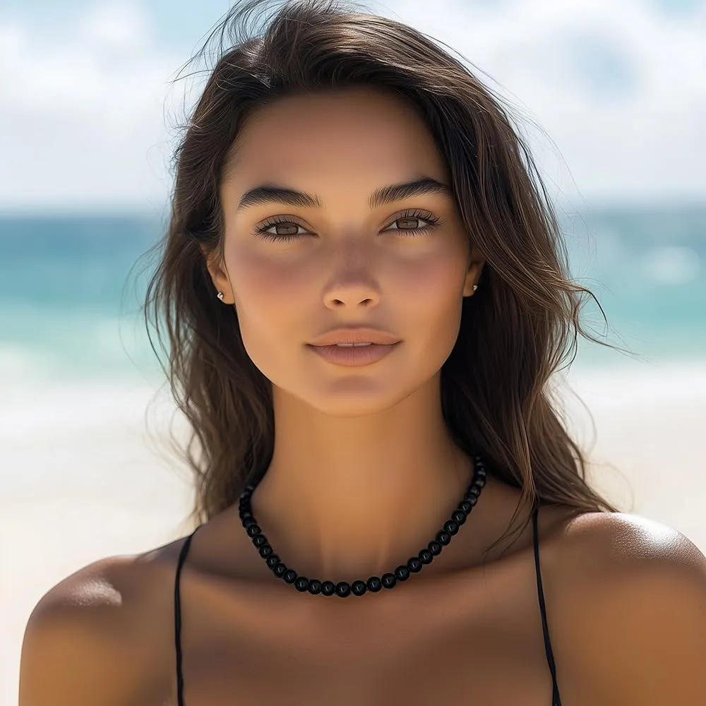 10mm Polished Black Onyx Beaded Necklace for Women | Handcrafted | 925 Sterling Silver Lobster Clasp, Knotted Black Silk Thread, French Wire Finish, Giftable Packaging, Available in 16", 18", 20", 24", 30" Lengths