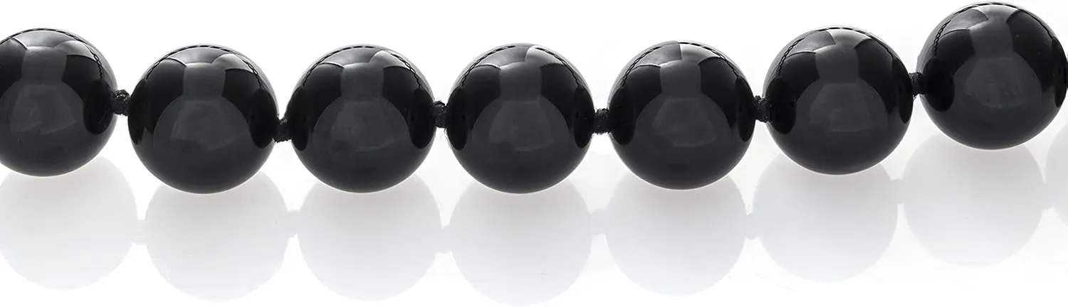 10mm Polished Black Onyx Beaded Necklace for Women | Handcrafted | 925 Sterling Silver Lobster Clasp, Knotted Black Silk Thread, French Wire Finish, Giftable Packaging, Available in 16", 18", 20", 24", 30" Lengths