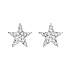 10mm Sterling Silver Stud Earrings for Women Star Earrings Cubic Zirconia Earrings Studs Rhinestone Earrings Planet Earrings for Gift