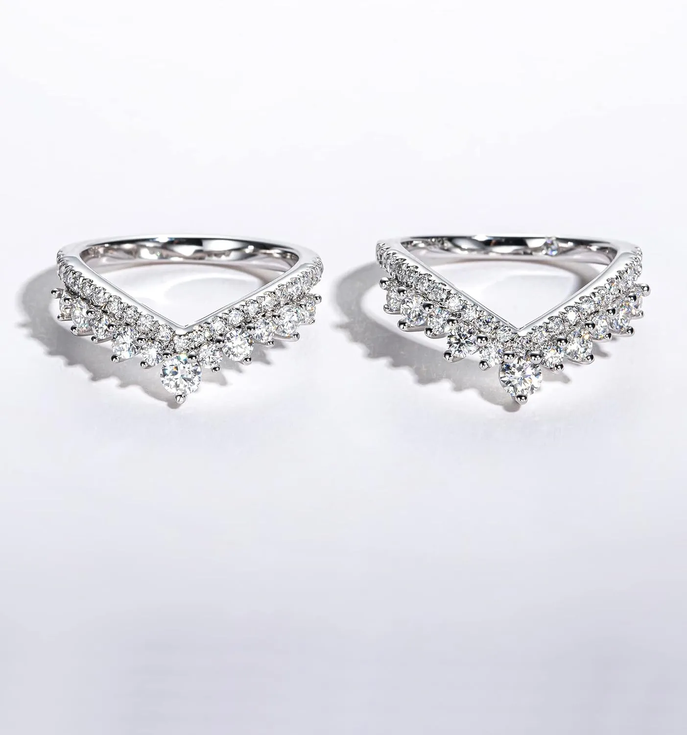 1.23 CTTW Moissanite Ring Enhancers 2 pieces Moissanite Curved Wedding Bands for Women Platinum-Plated Silver Eternity Stacking Rings Wrap Guard for Engagement Anniversary Ring