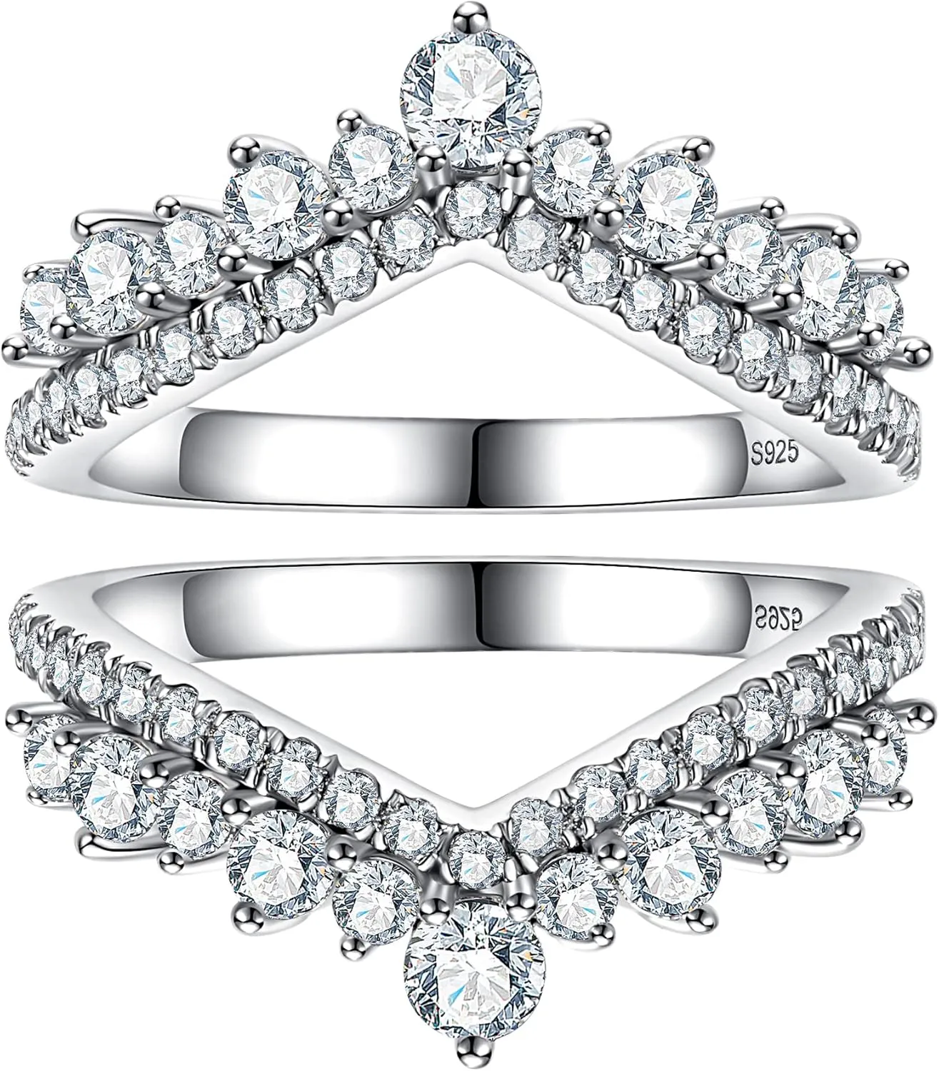 1.23 CTTW Moissanite Ring Enhancers 2 pieces Moissanite Curved Wedding Bands for Women Platinum-Plated Silver Eternity Stacking Rings Wrap Guard for Engagement Anniversary Ring