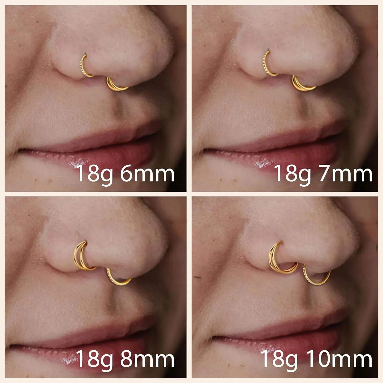12Pcs Nose Rings Hoops and Nose Studs: 16G/18G/20G 316L Surgical Steel Septum Nose Rings for Women Men - CZ Hinged Clicker Helix Tragus Daith Cartilage Earrings Silver Gold Body Piercing Jewelry Set