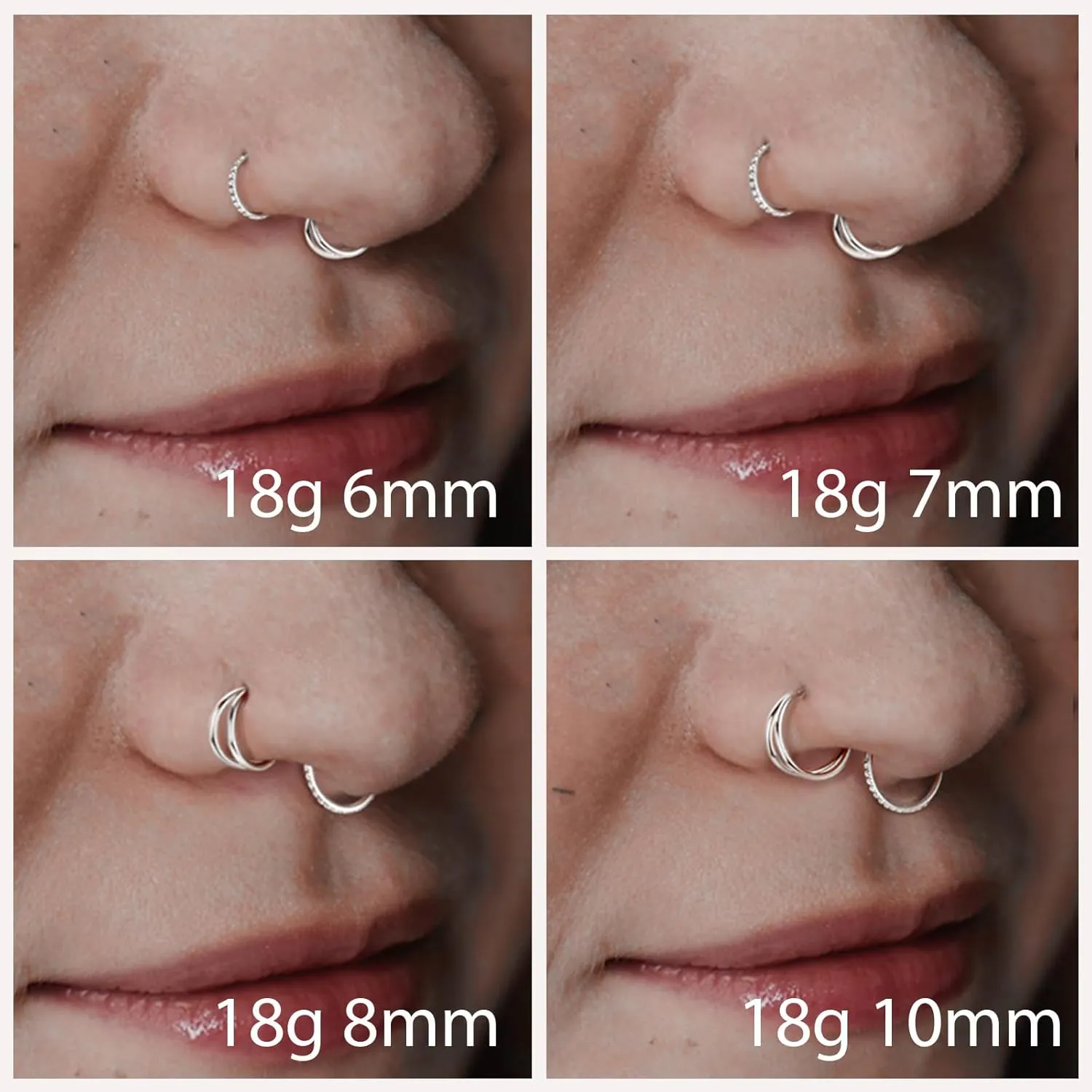 12Pcs Nose Rings Hoops and Nose Studs: 16G/18G/20G 316L Surgical Steel Septum Nose Rings for Women Men - CZ Hinged Clicker Helix Tragus Daith Cartilage Earrings Silver Gold Body Piercing Jewelry Set