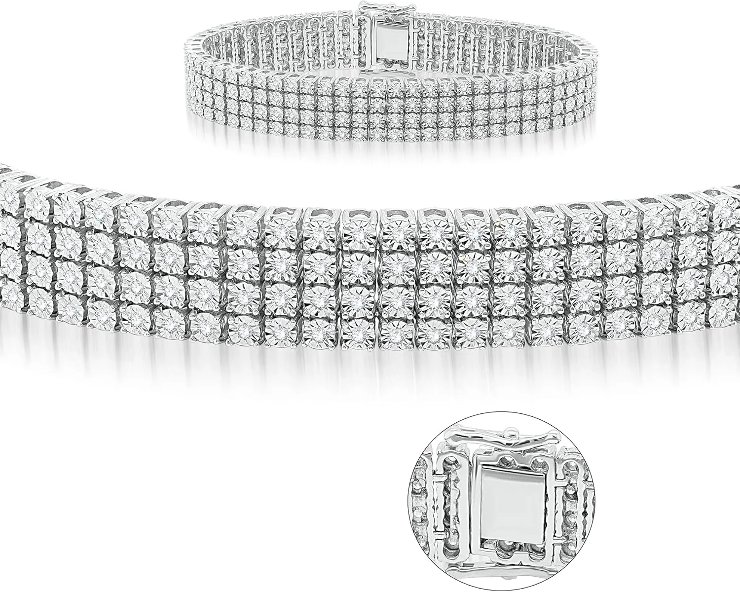 1.40Cttw Men's 4 Row Natural Diamond Tennis Bracelet in 925 Sterling Silver (I-J Color, I2-I3 Clarity) - 7 Inches.