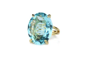 14k Birthstone Rings for Women - 20x16mm Oval Blue Topaz in 14k Ring Gold-filled Band - Vintage Topaz Jewelry for Women - Handmade