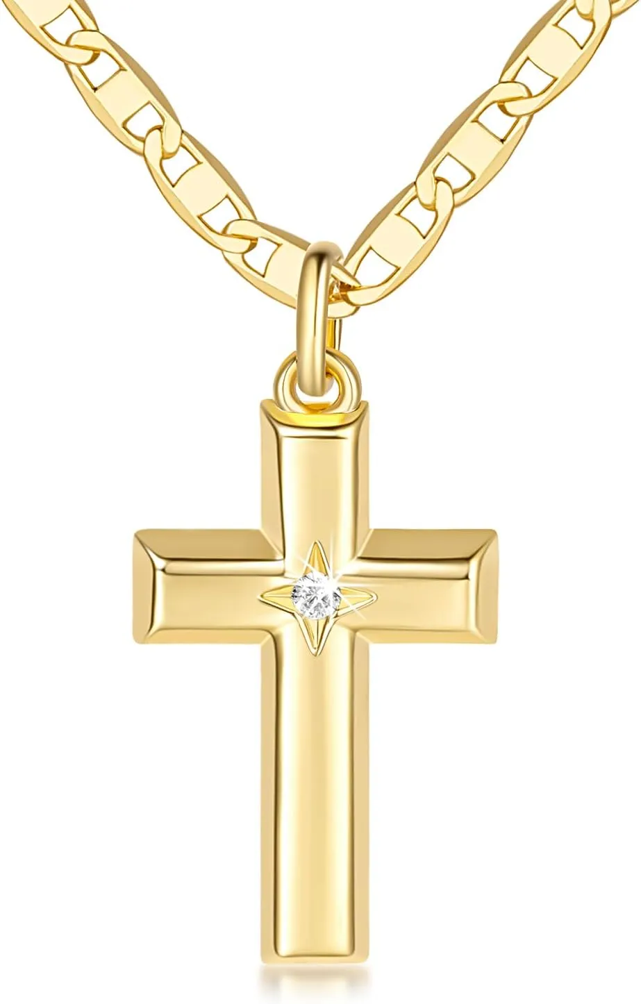 14k Gold Cross Necklace for Women Gold Crucifix Pendant Small Crucifix Necklaces 48cm Cross Chain with a CZ Stone 27mm*16mm