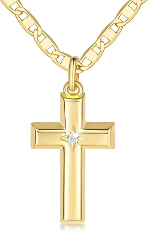 14k Gold Cross Necklace for Women Gold Crucifix Pendant Small Crucifix Necklaces 48cm Cross Chain with a CZ Stone 27mm*16mm