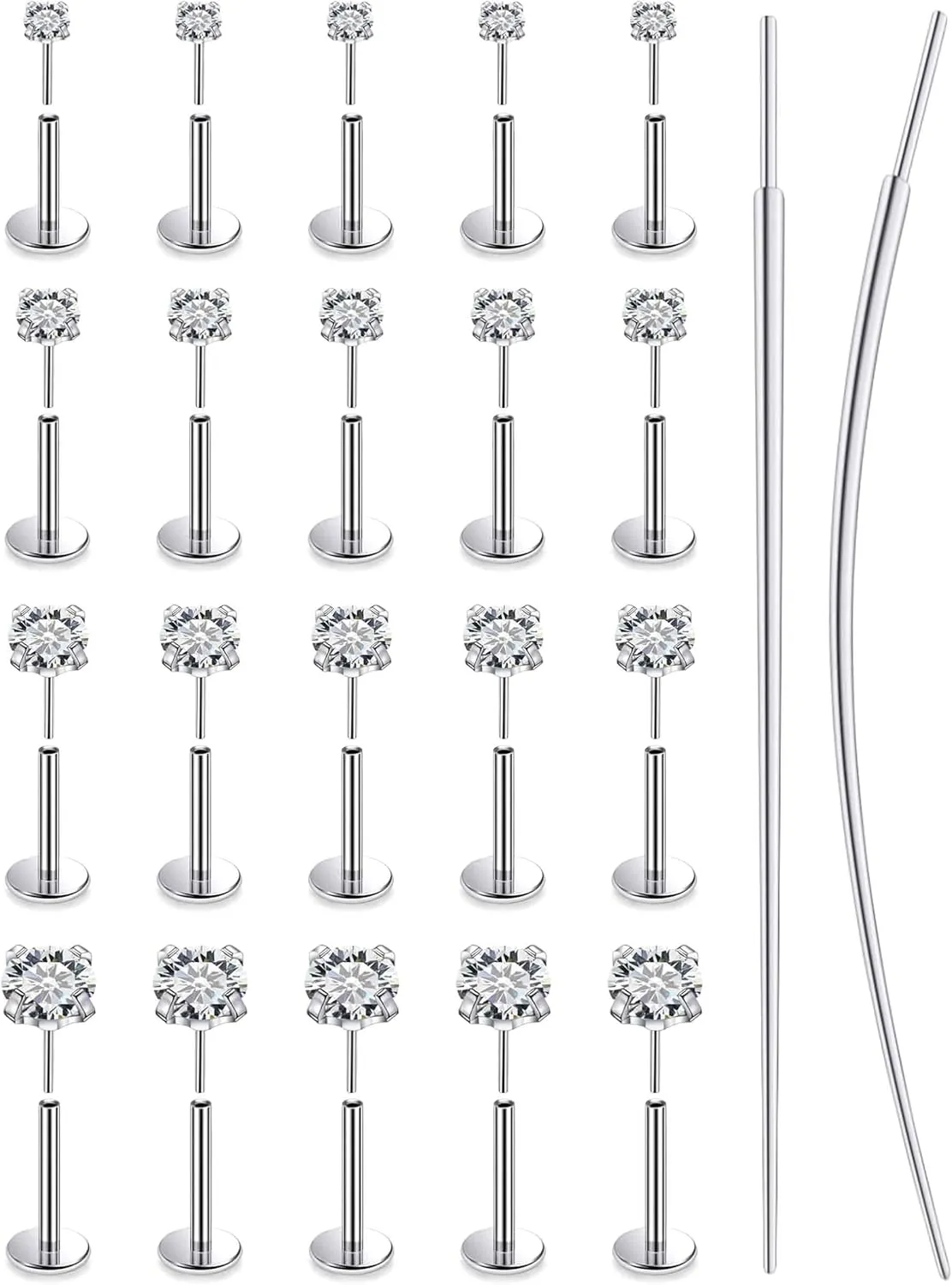 14K Gold Filled Threadless Nose Rings Studs Flat Back Earrings 20G 18G 16G 316L Surgical Stainless Steel Nose Rings Studs Tragus Helix Conch Cartilage Earrings Piercing Jewelry For Women Men
