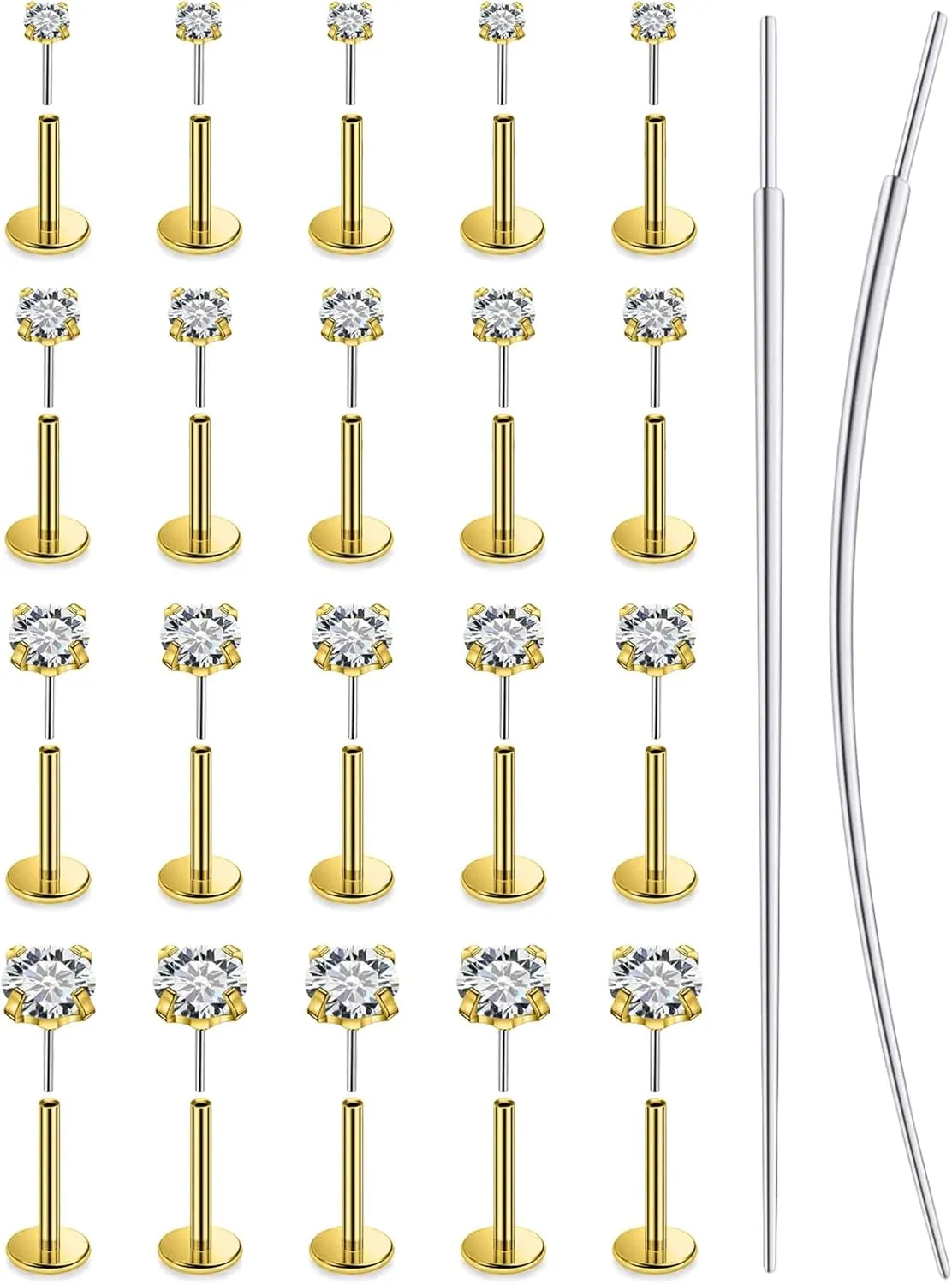 14K Gold Filled Threadless Nose Rings Studs Flat Back Earrings 20G 18G 16G 316L Surgical Stainless Steel Nose Rings Studs Tragus Helix Conch Cartilage Earrings Piercing Jewelry For Women Men