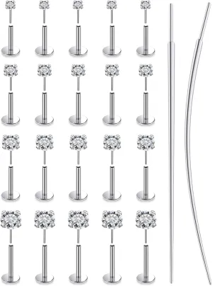 14K Gold Filled Threadless Nose Rings Studs Flat Back Earrings 20G 18G 16G 316L Surgical Stainless Steel Nose Rings Studs Tragus Helix Conch Cartilage Earrings Piercing Jewelry For Women Men