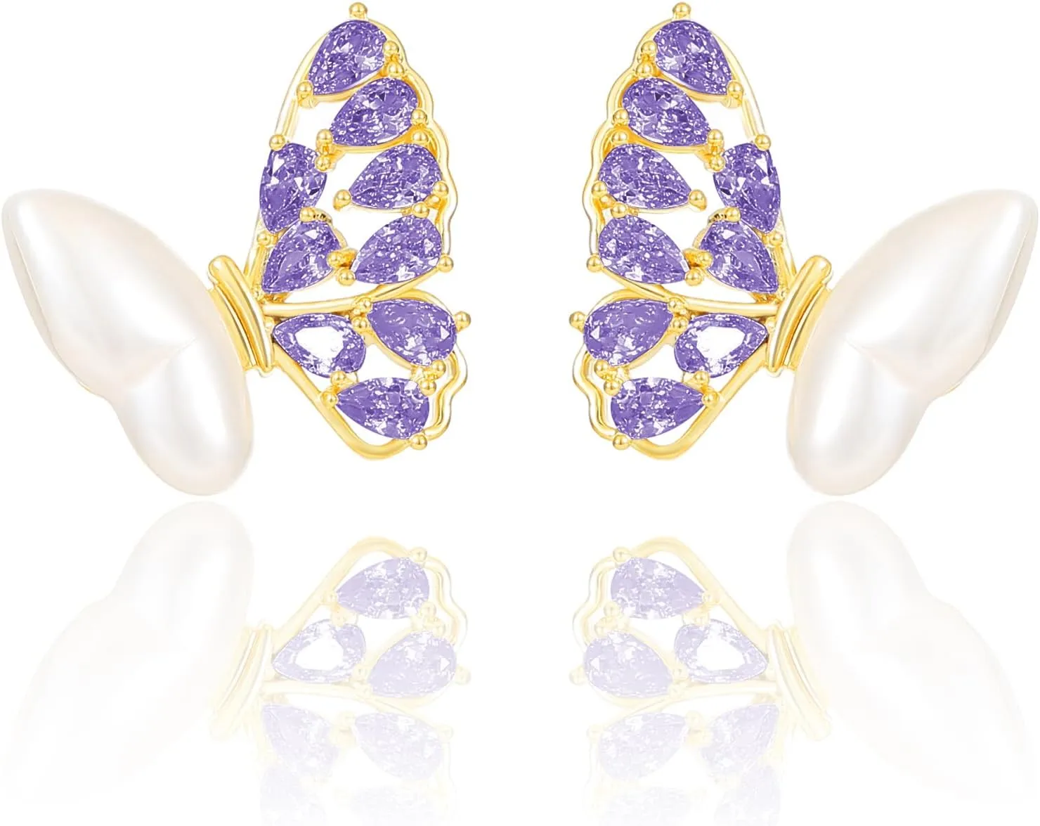 14K Gold Pearl Rhinestone Stud Earrings for Women Jewelry