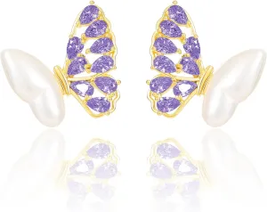 14K Gold Pearl Rhinestone Stud Earrings for Women Jewelry