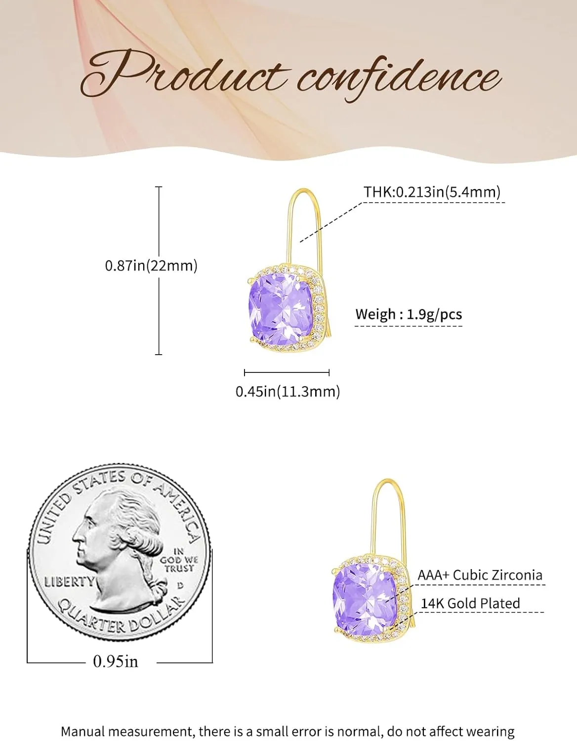 14K Gold Plated Cubic Zirconia Drop Earrings for Women Jewelry