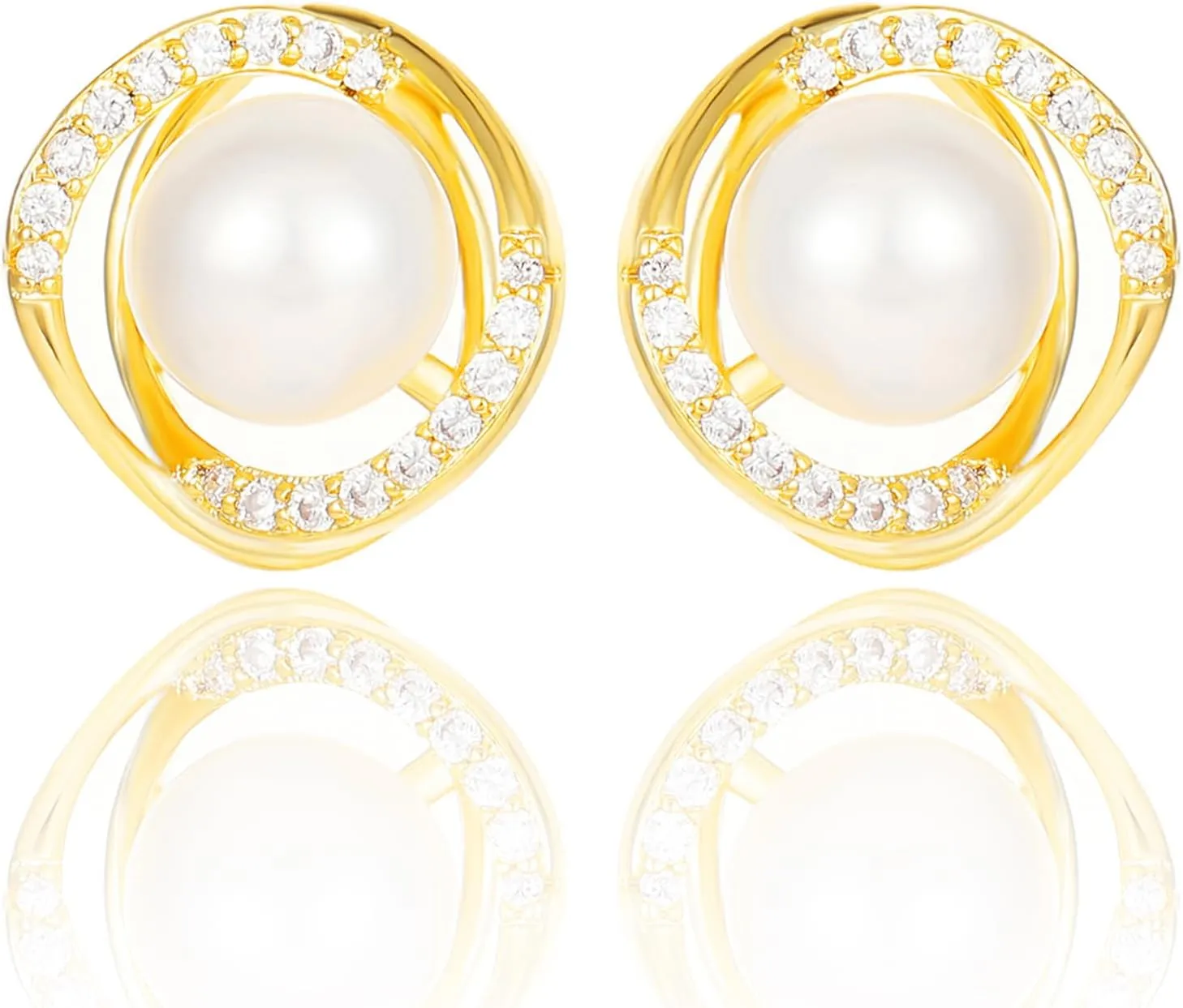 14K Gold Plated Pearl Rhinestone Stud Earrings for Women Jewelry