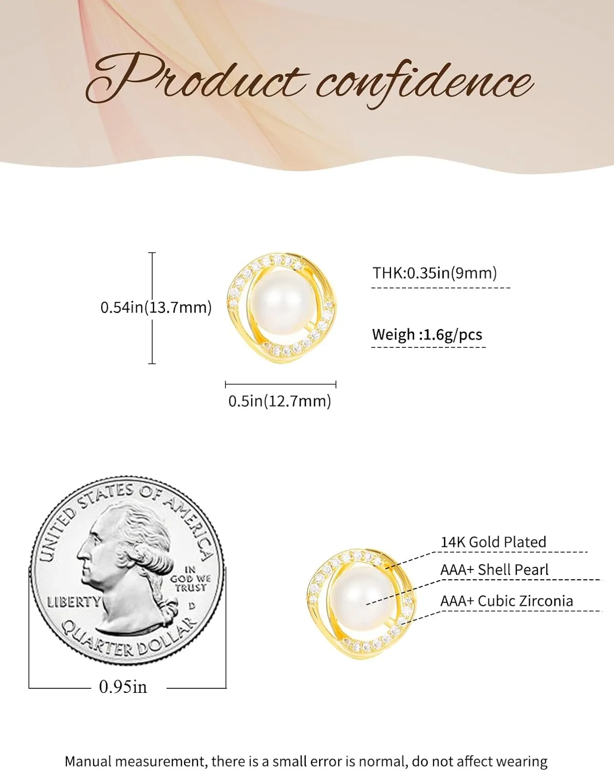 14K Gold Plated Pearl Rhinestone Stud Earrings for Women Jewelry