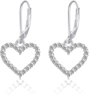 14K Gold Plated Sterling Silver Lever Back Heart Earrings for Women, Leverback CZ Heart Hoop Earrings Hypoallergenic Jewelry Gift