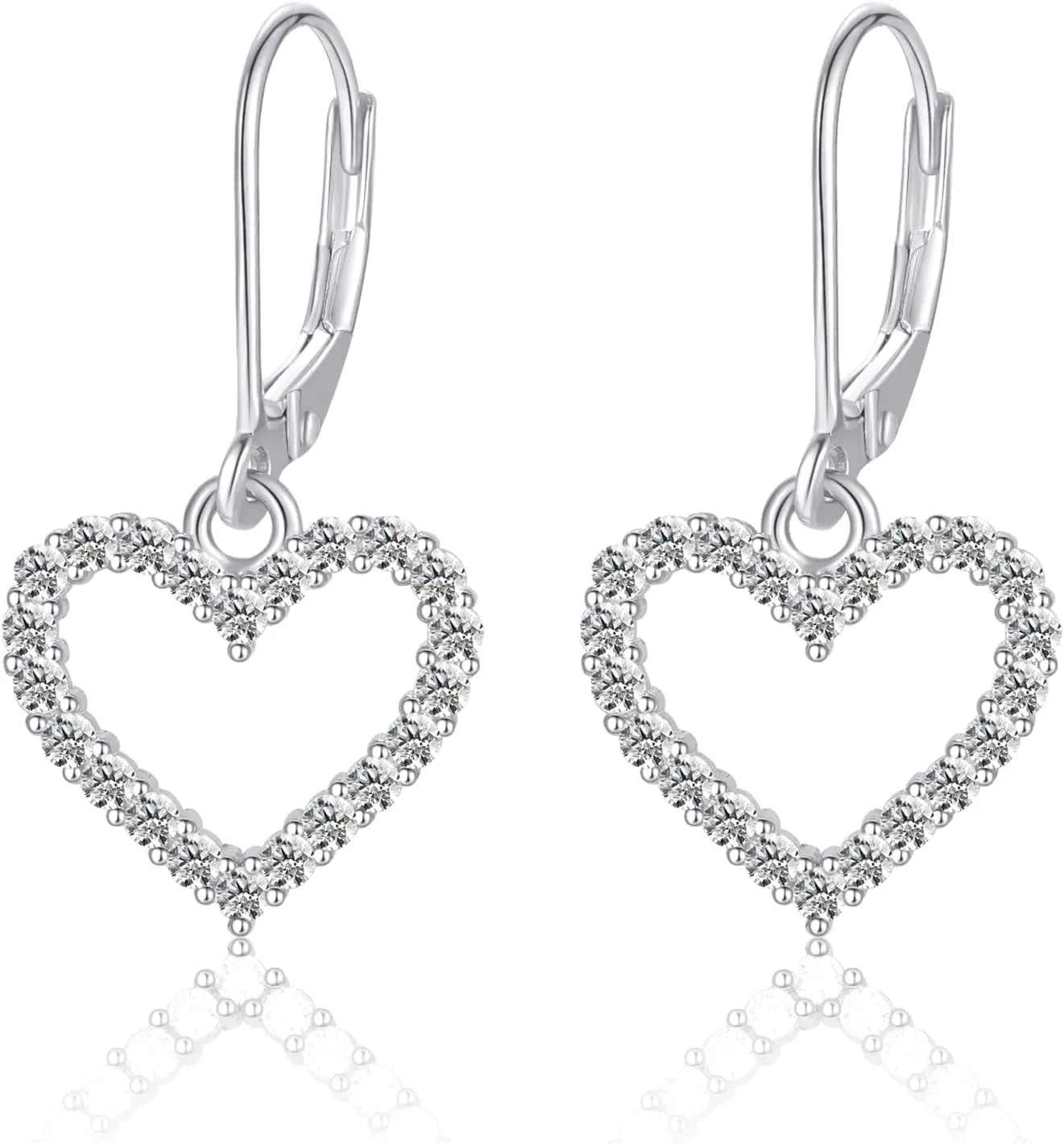 14K Gold Plated Sterling Silver Lever Back Heart Earrings for Women, Leverback CZ Heart Hoop Earrings Hypoallergenic Jewelry Gift