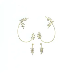 14K Gold Rhinestone Leaf Ear Cuffs Earrings for Women,Dainty Statement Warp Climber Jackets Earrings,Shining Wedding Prom Party Jewelry Gifts