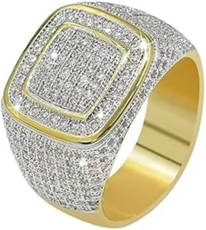 14K Gold Wide Face Densely Set Moissanite Ring, Multi-Layer Men's Hip-Hop Ring, A Layered Expression of Modern Fashion,Gifts for Dad