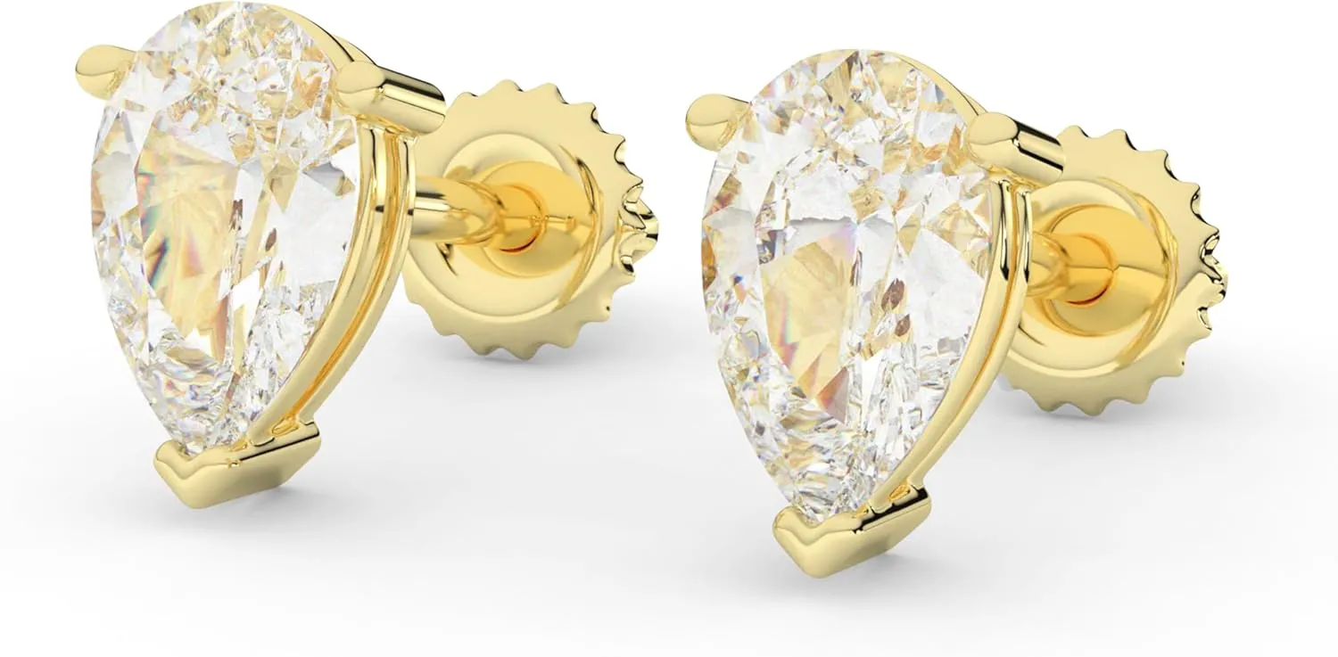 14K Solid Gold Lab Grown Moissanite Diamond Pear Shape Solitaire Stud Earrings | 1.0 to 2.0 CTW | Screw Back or Push Back Posts | Made in USA | By Adora Fine Jewelry