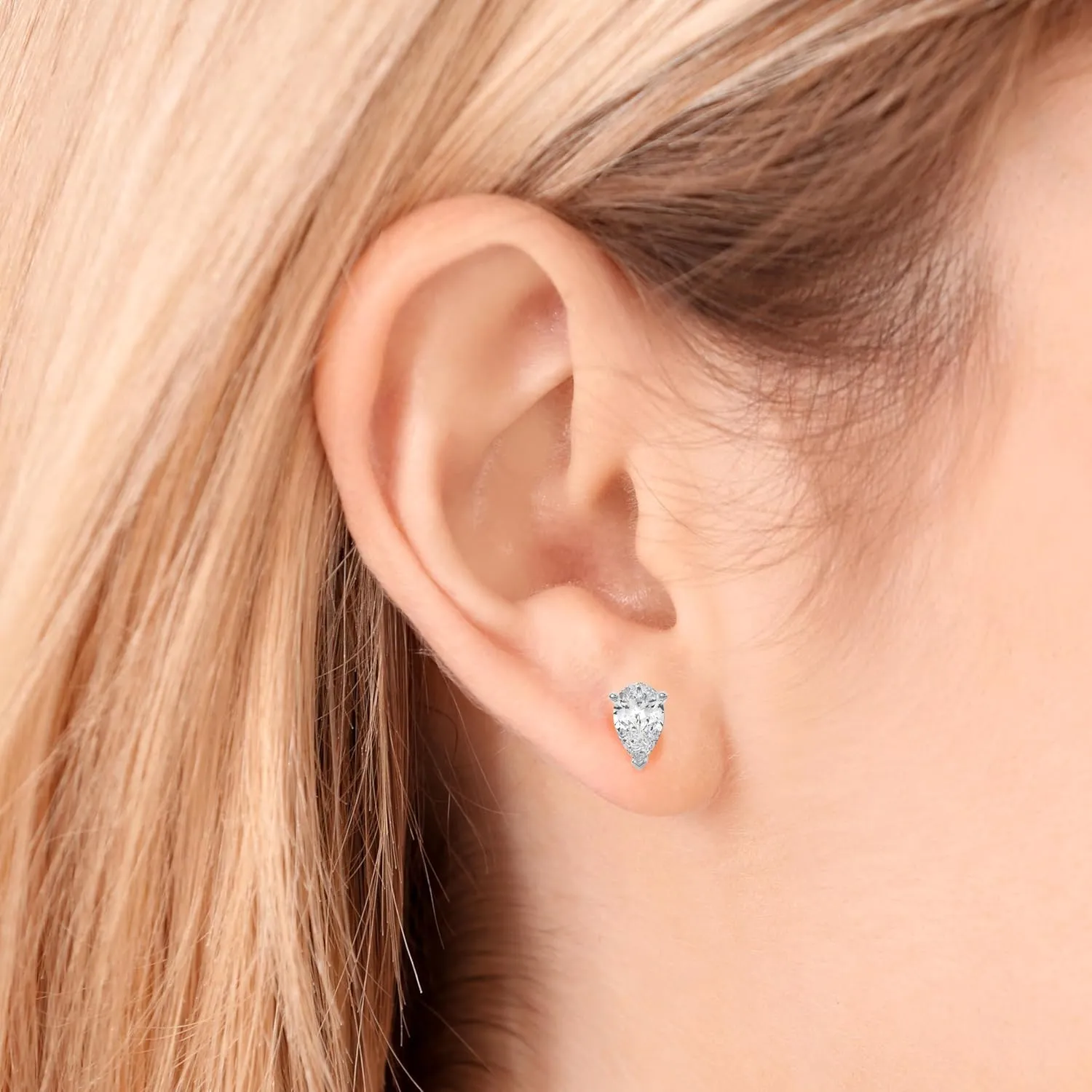 14K Solid Gold Lab Grown Moissanite Diamond Pear Shape Solitaire Stud Earrings | 1.0 to 2.0 CTW | Screw Back or Push Back Posts | Made in USA | By Adora Fine Jewelry