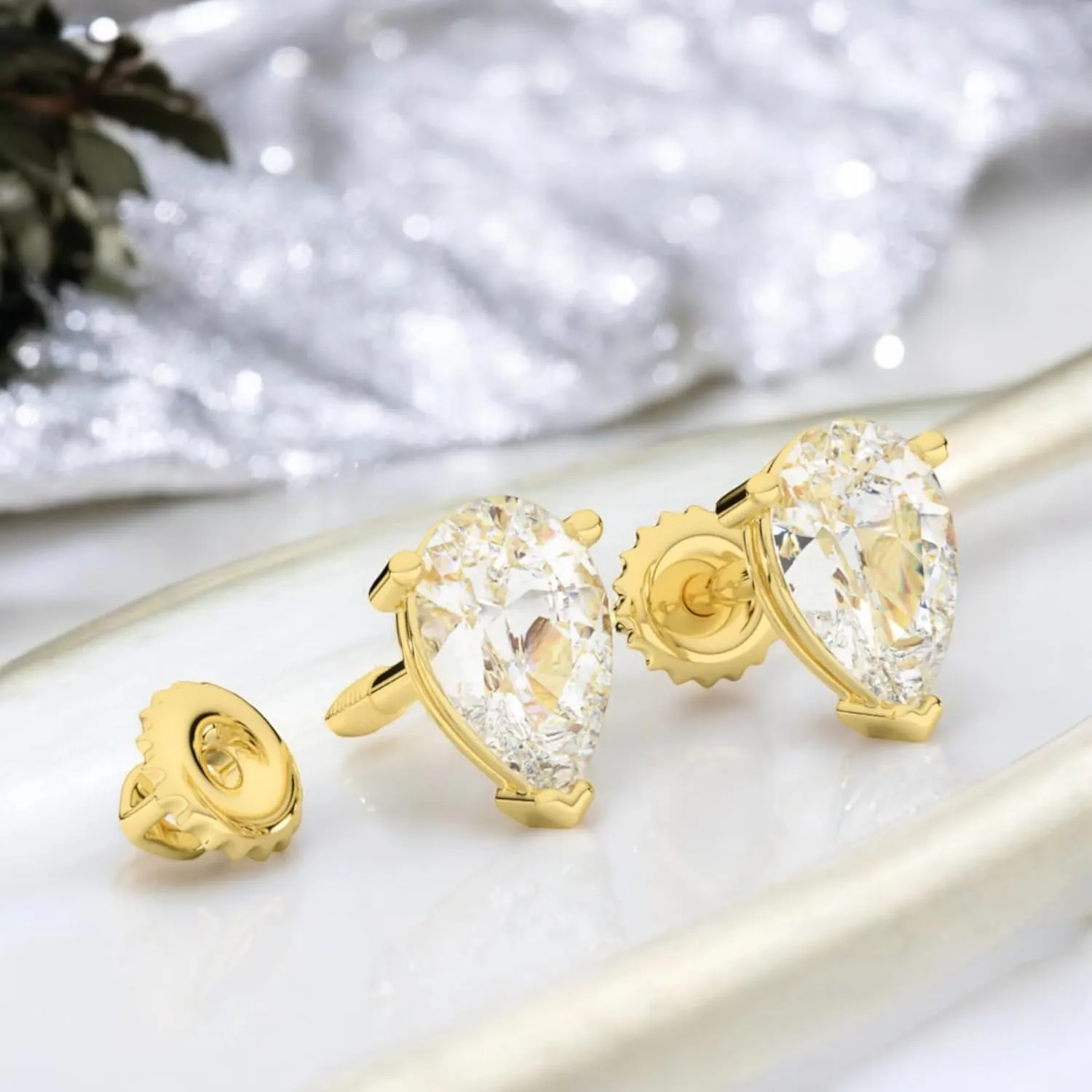 14K Solid Gold Lab Grown Moissanite Diamond Pear Shape Solitaire Stud Earrings | 1.0 to 2.0 CTW | Screw Back or Push Back Posts | Made in USA | By Adora Fine Jewelry