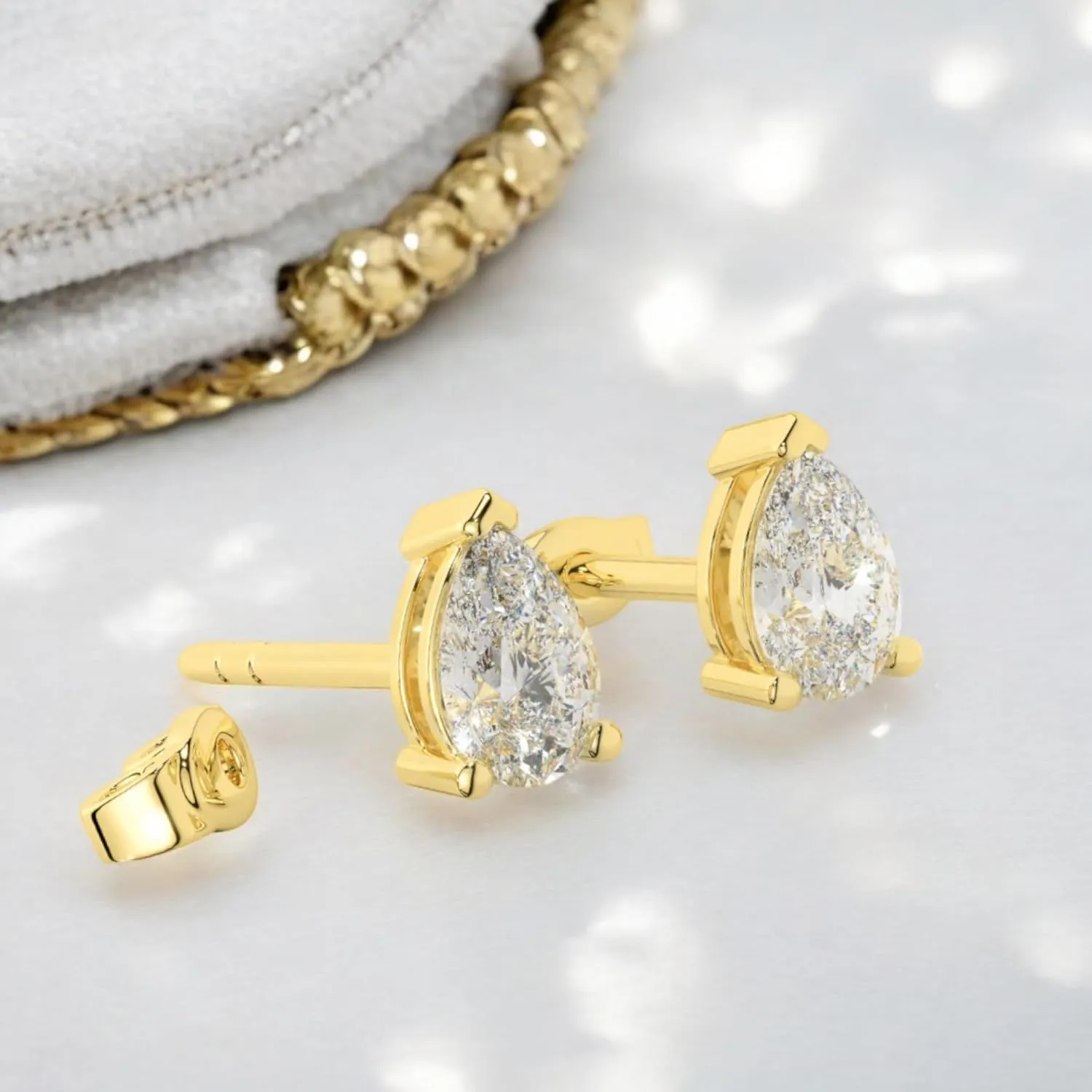 14K Solid Gold Lab Grown Moissanite Diamond Pear Shape Solitaire Stud Earrings | 1.0 to 2.0 CTW | Screw Back or Push Back Posts | Made in USA | By Adora Fine Jewelry