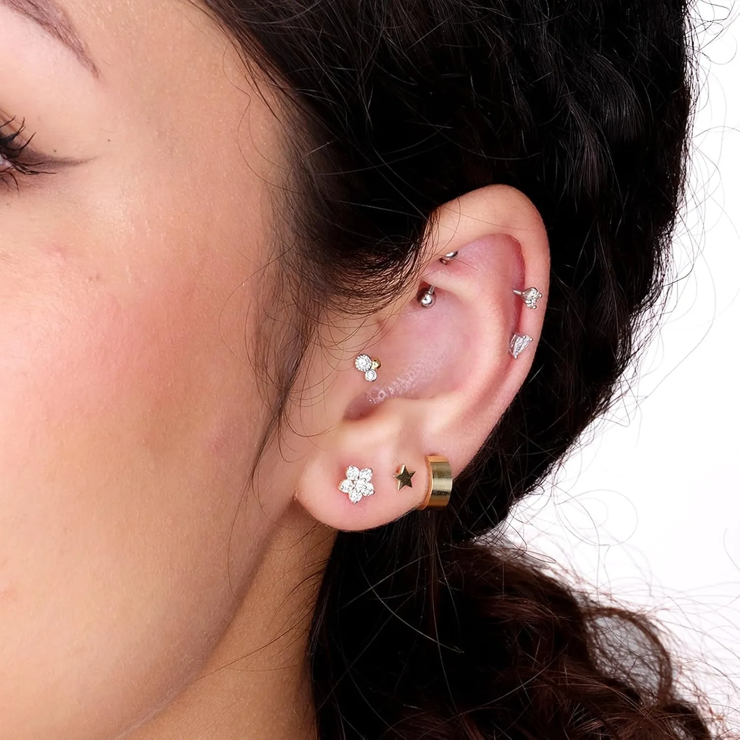 14K Solid Gold Mini Huggie Hoop Earring for Women Men Ear Cuff Earring Screw Back Cartilage Stud Helix Piercing Jewelry for Upper Ear Minimalist Small Hoop SINGLE/PAIR