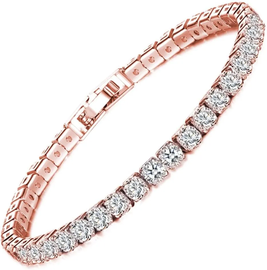14K White Gold Plated 5mm Cubic Zirconia Tennis Bracelet for Women and Men, Classic Silver Diamond Tennis Bangle Bracelets, Adjustable Detachable 7.6IN Length, Suitable for Everyone