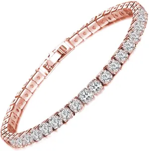 14K White Gold Plated 5mm Cubic Zirconia Tennis Bracelet for Women and Men, Classic Silver Diamond Tennis Bangle Bracelets, Adjustable Detachable 7.6IN Length, Suitable for Everyone