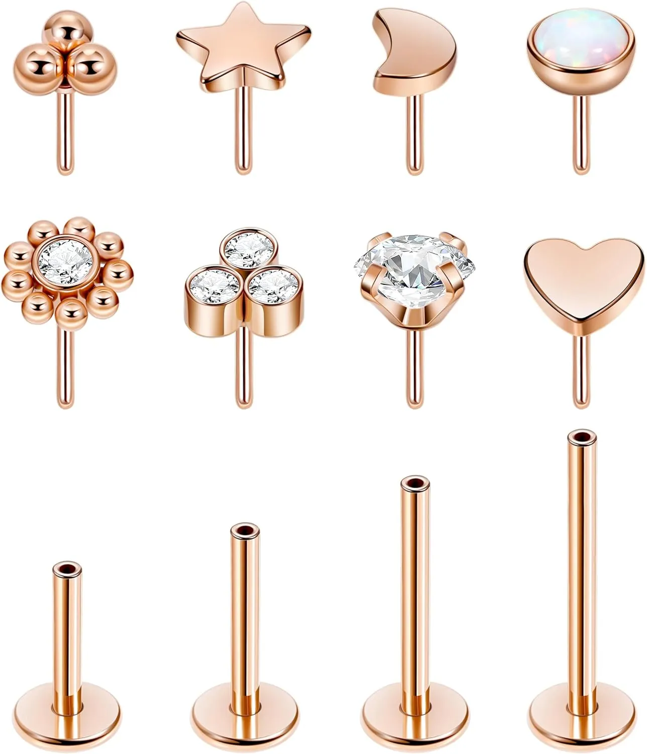 16G 18G 20G 316L Stainless Steel Threadless Push in Labret Monroe Studs Lip Rings for Women Men Flat Back Cartilage Earrings Helix Tragus Stud Earrings Conch Medusa Piercing Jewelry