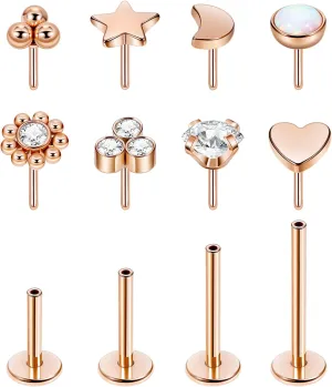 16G 18G 20G 316L Stainless Steel Threadless Push in Labret Monroe Studs Lip Rings for Women Men Flat Back Cartilage Earrings Helix Tragus Stud Earrings Conch Medusa Piercing Jewelry