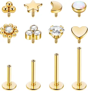 16G 18G 316L Stainless Steel Internally Threaded Labret Monroe Studs Lip Rings Stud for Women Men Flat Back Cartilage Tragus Earrings Studs Forward Helix Earrings Conch Medusa Piercing