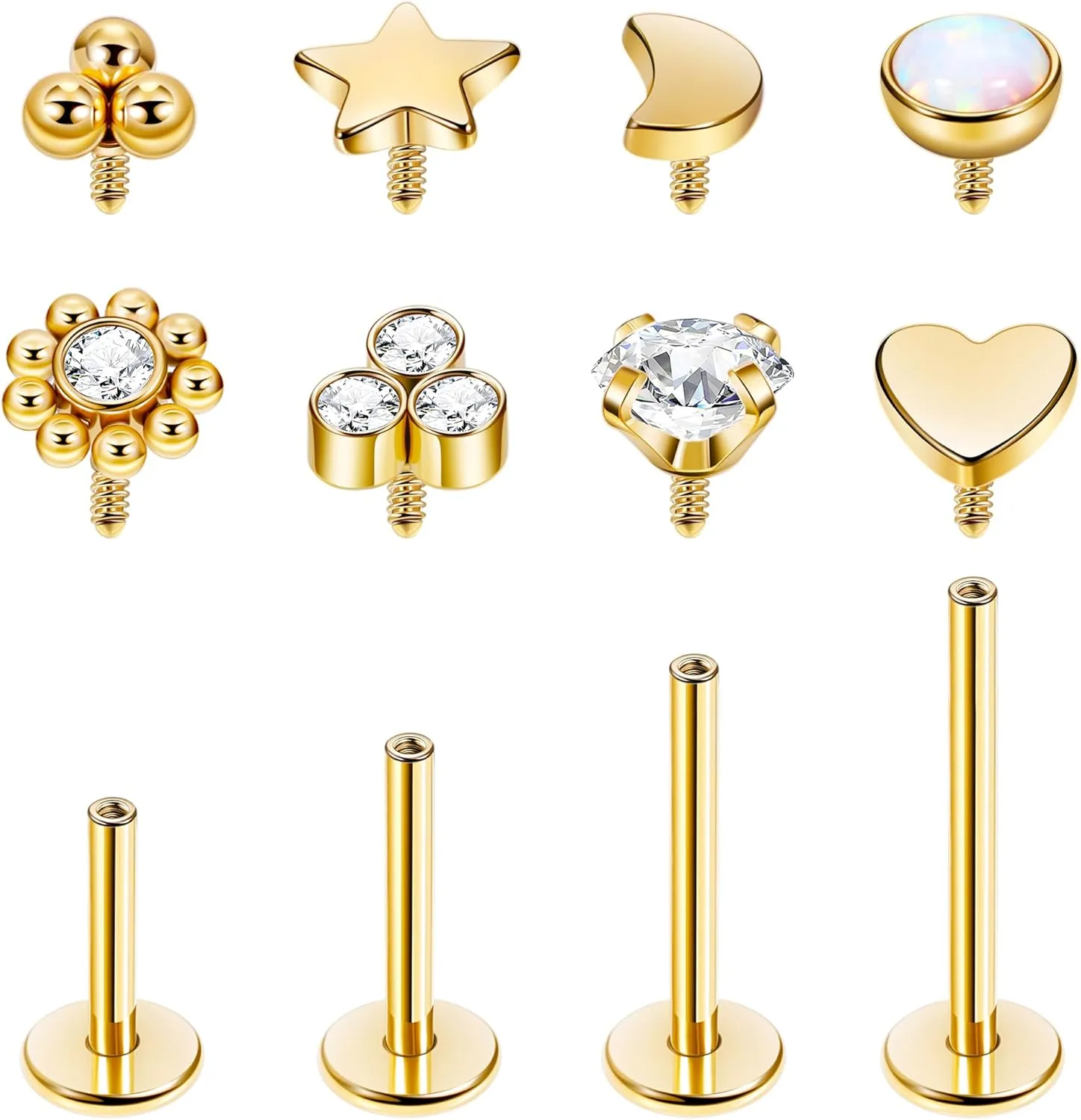 16G 18G 316L Stainless Steel Internally Threaded Labret Monroe Studs Lip Rings Stud for Women Men Flat Back Cartilage Tragus Earrings Studs Forward Helix Earrings Conch Medusa Piercing
